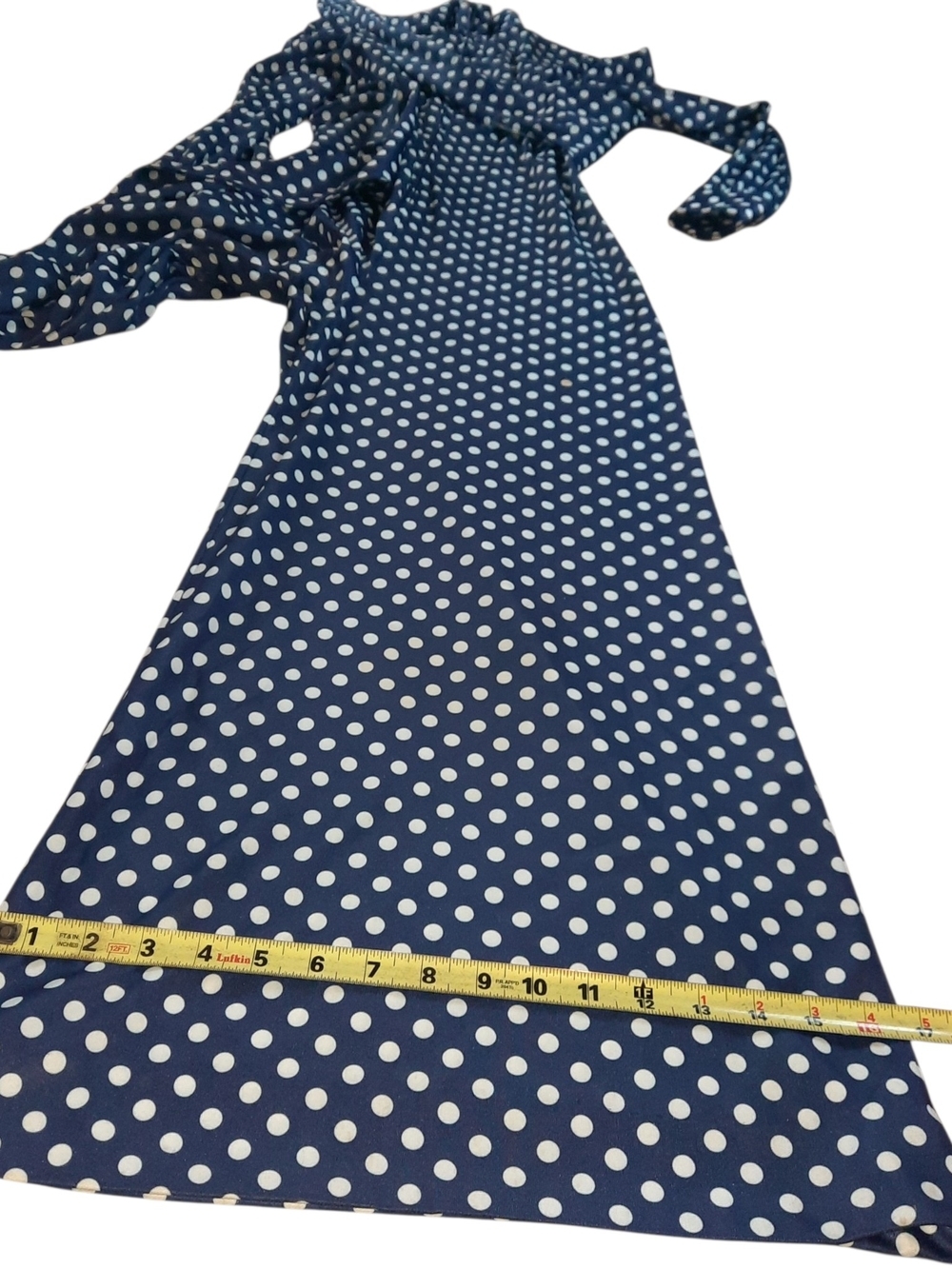 Vintage Women's Navy Polka Dot Long Sleeve Jumpsuit with Tie Waist - Picture 8 of 15